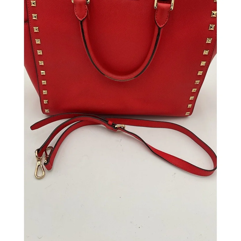 Michael Kors Studded Red Large Selma Studded Saffiano Tote